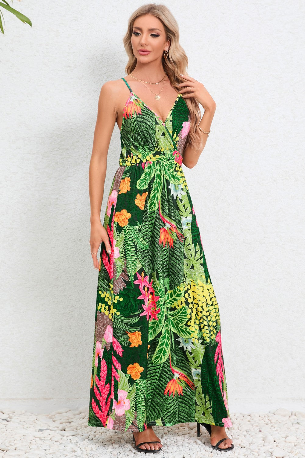 Printed Surplice Maxi Cami Dress.