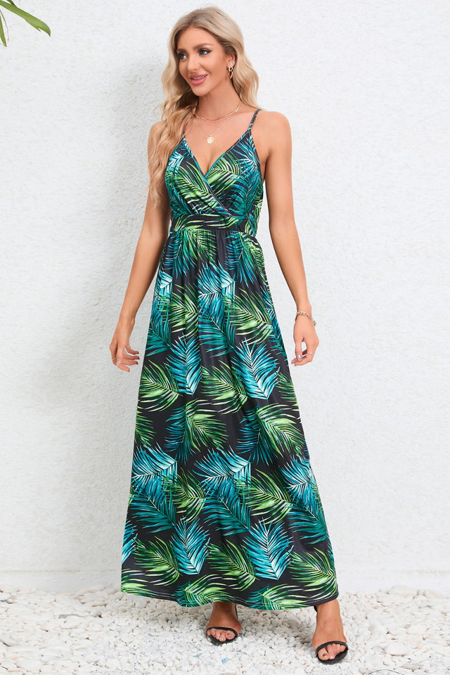 Printed Surplice Maxi Cami Dress.