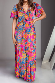 Printed Surplice Short Sleeve Maxi Dress.