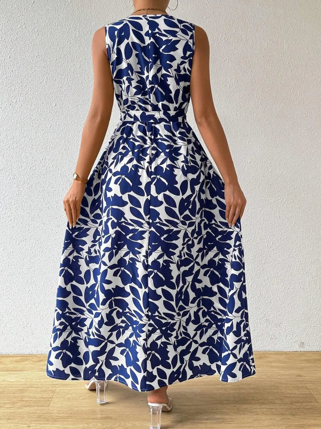 Printed Surplice Sleeveless Maxi Dress.
