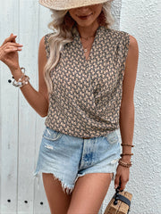Perfee Printed Surplice Sleeveless Top.
