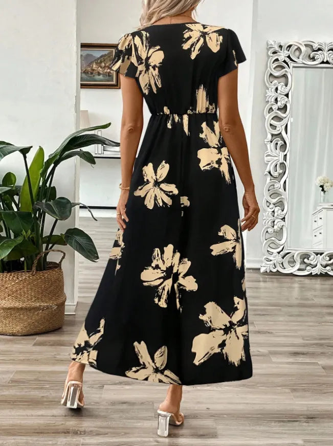 Printed Surplice Wrap Midi Dress.