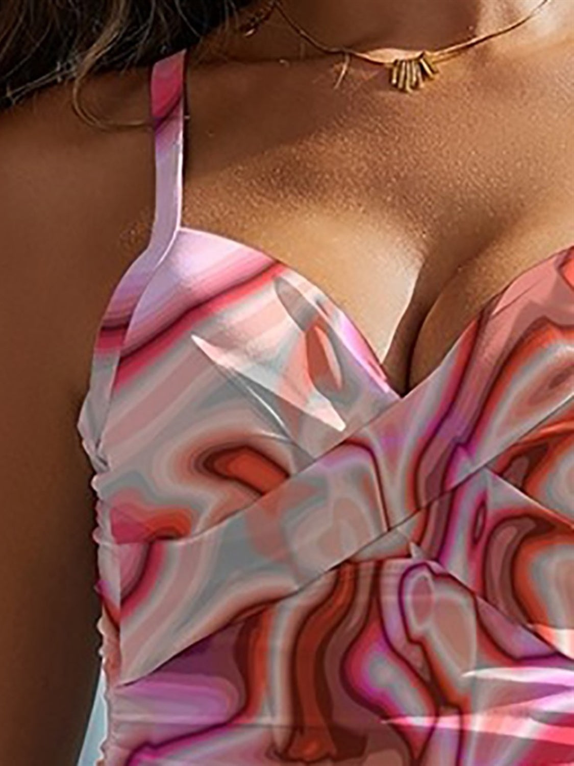 Fam Fam Printed Sweetheart Neck Spaghetti Strap One-Piece Swimwear.