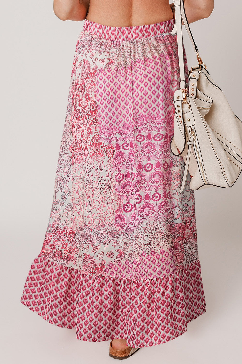 Printed Tassel Drawstring High Waist Maxi Skirt.