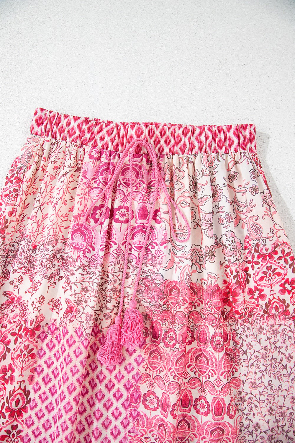 Printed Tassel Drawstring High Waist Maxi Skirt.