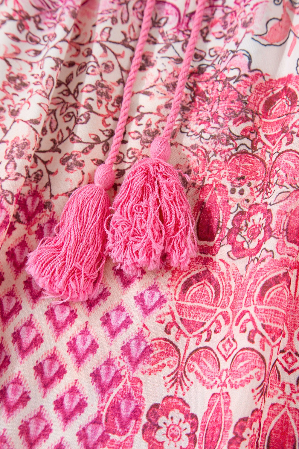 Printed Tassel Drawstring High Waist Maxi Skirt.