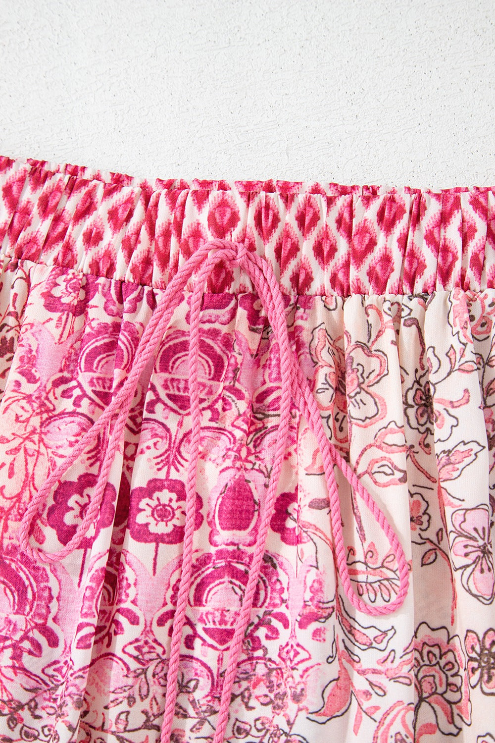 Printed Tassel Drawstring High Waist Maxi Skirt.