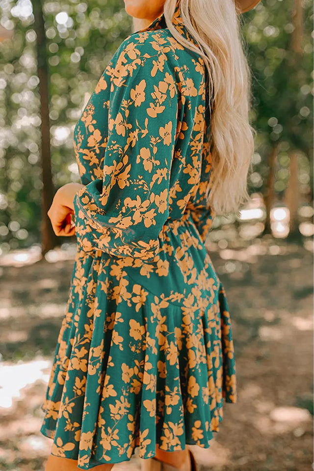 Printed Three-Quarter Sleeve Mini Dress.