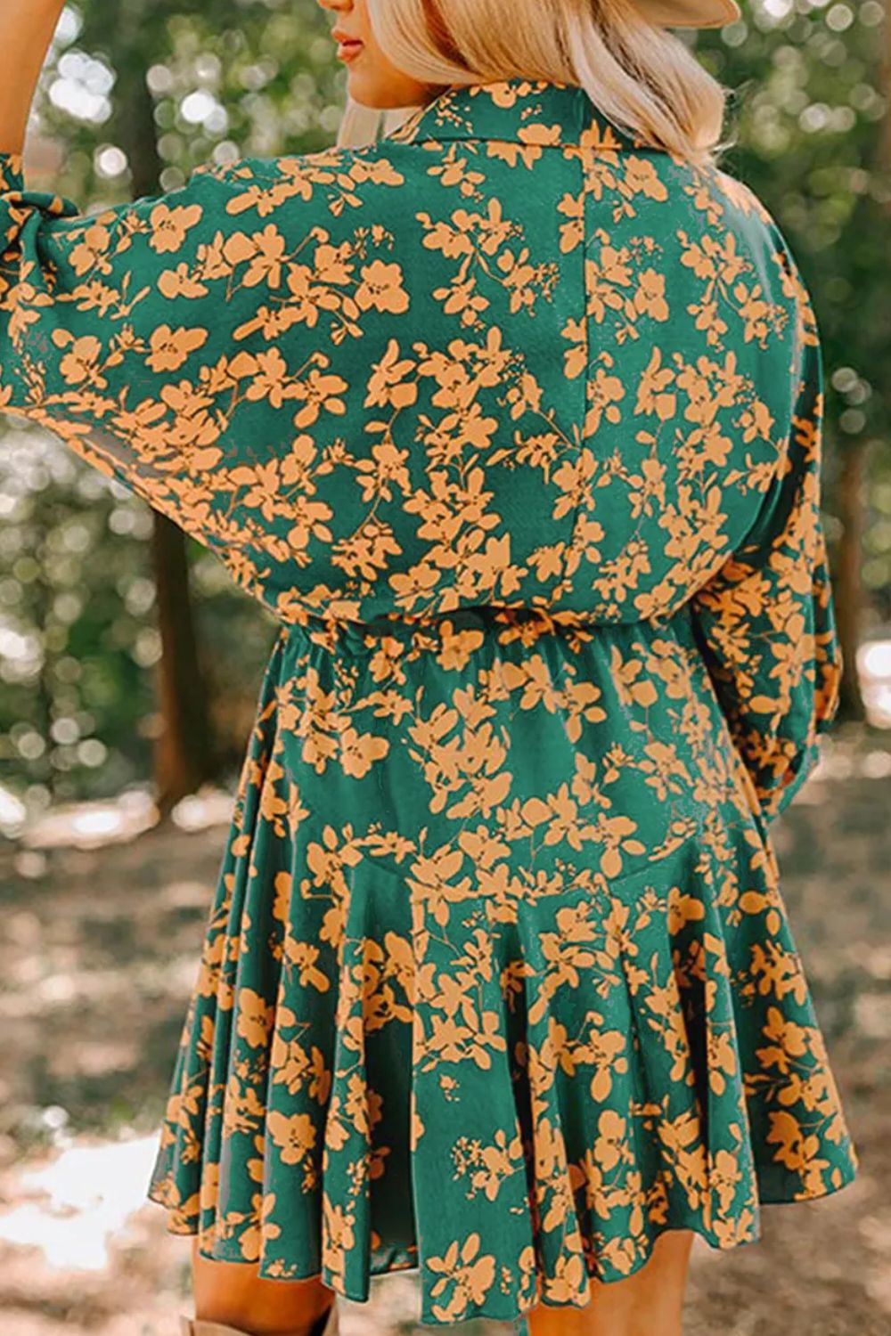 Printed Three-Quarter Sleeve Mini Dress.