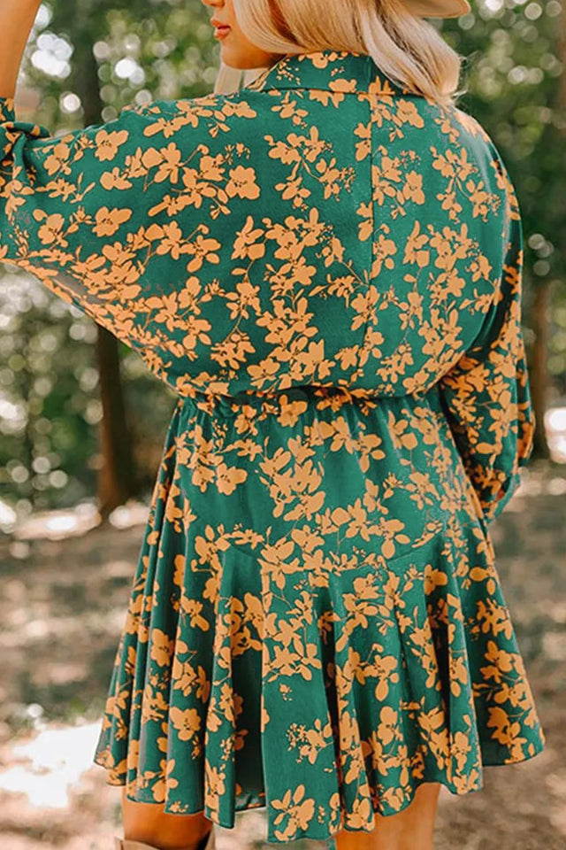 Printed Three-Quarter Sleeve Mini Dress.