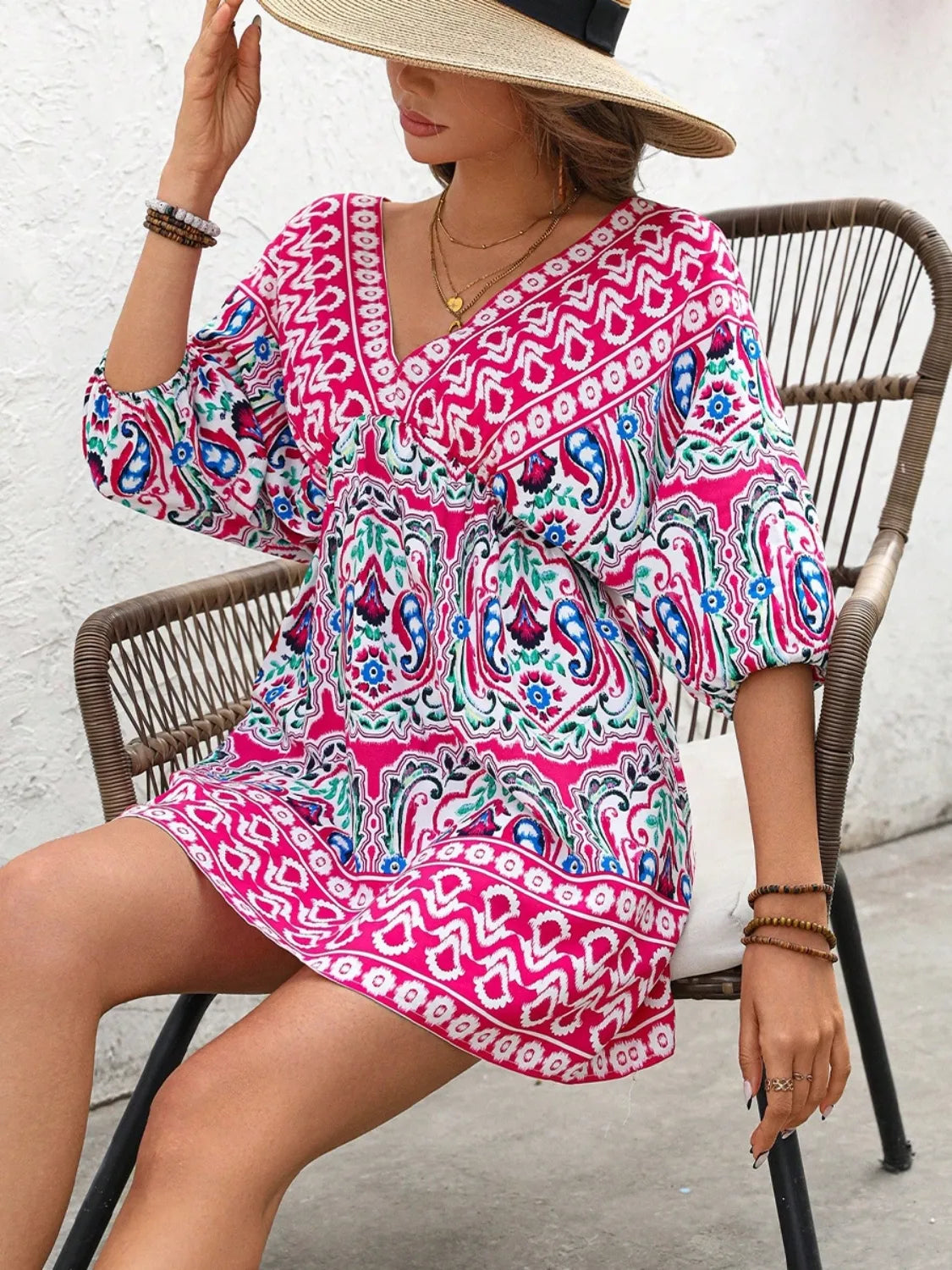 Printed Tie Back Half Sleeve Mini Dress.