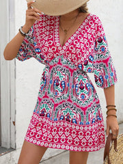 Printed Tie Back Half Sleeve Mini Dress.