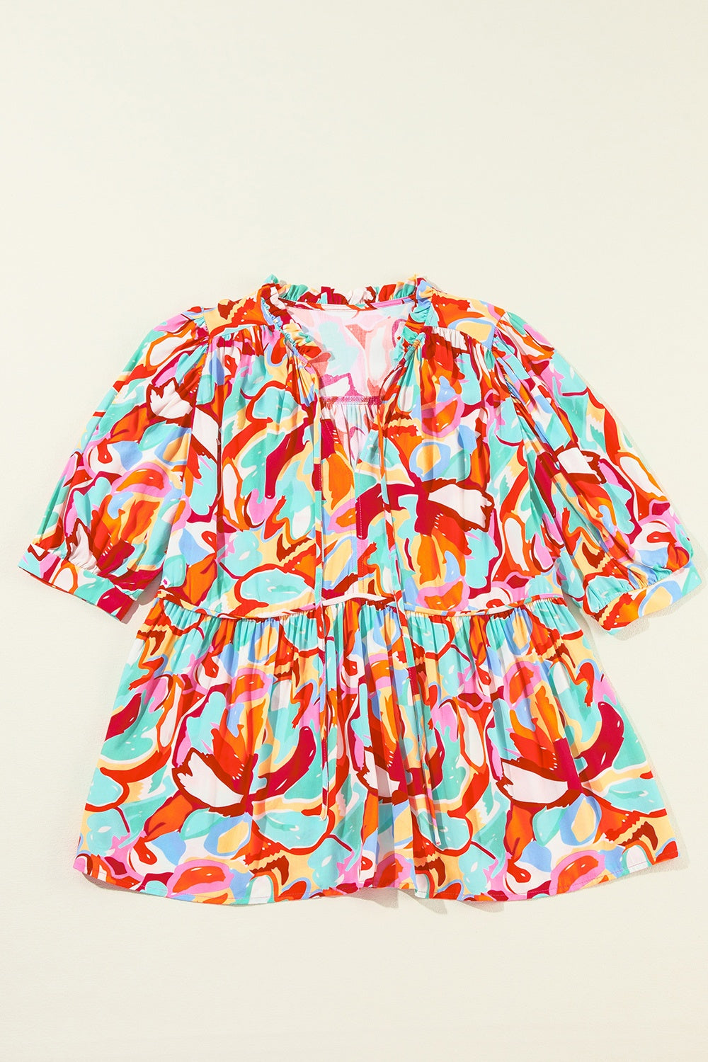 Printed Tie Neck Half Sleeve Blouse with Tied.