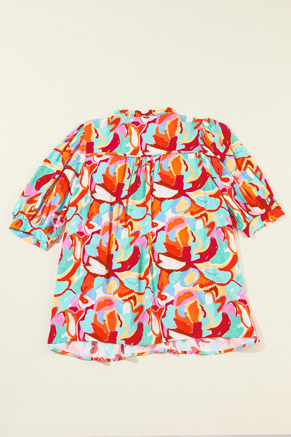Printed Tie Neck Half Sleeve Blouse with Tied.