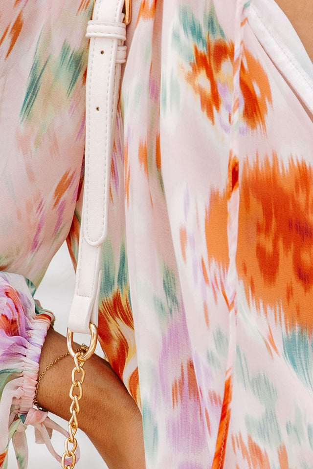 Printed Tie Neck Long Sleeve Blouse with Tied.