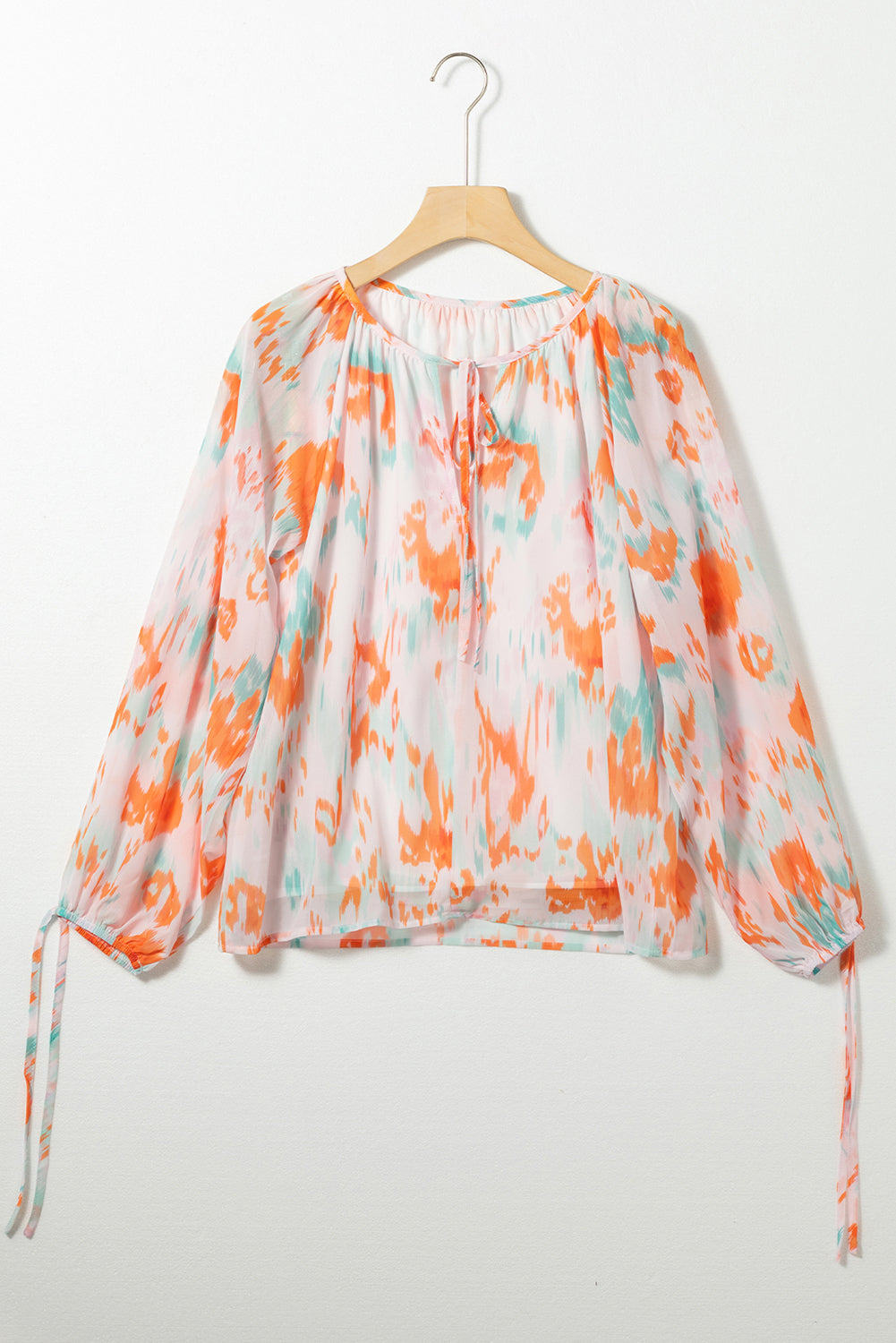 Printed Tie Neck Long Sleeve Blouse with Tied.