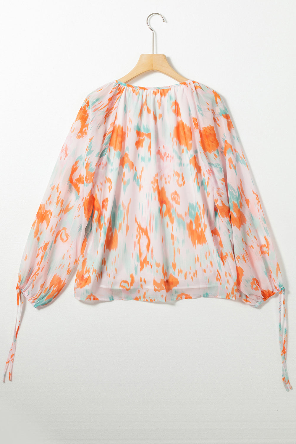 Printed Tie Neck Long Sleeve Blouse with Tied.
