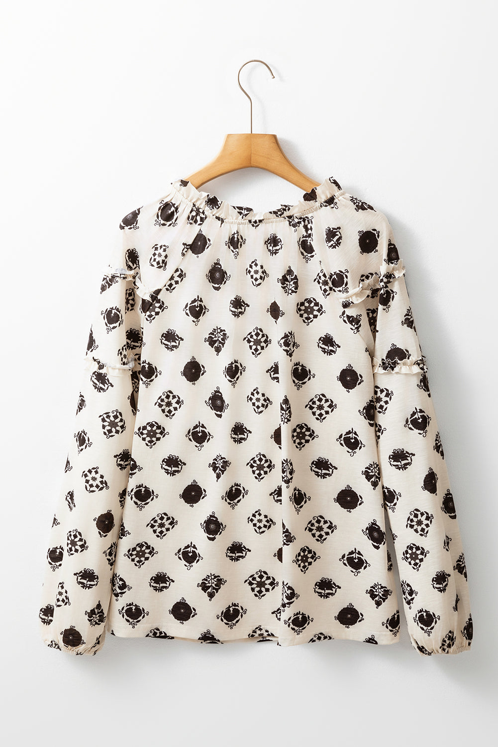 Printed Tie Neck Long Sleeve Blouse.