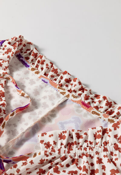 Printed Tie Neck Long Sleeve Blouse with Tied.