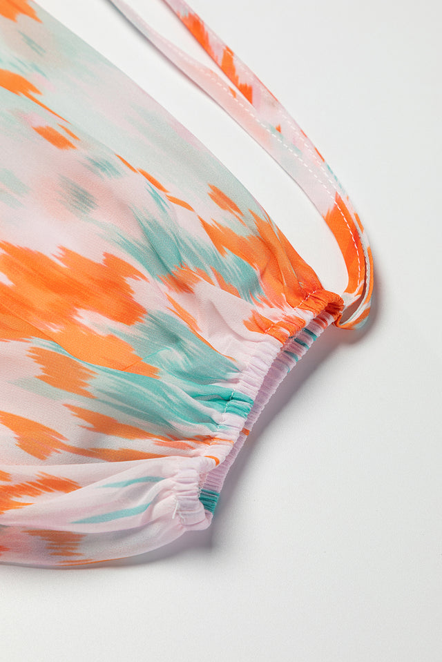 Printed Tie Neck Long Sleeve Blouse with Tied.