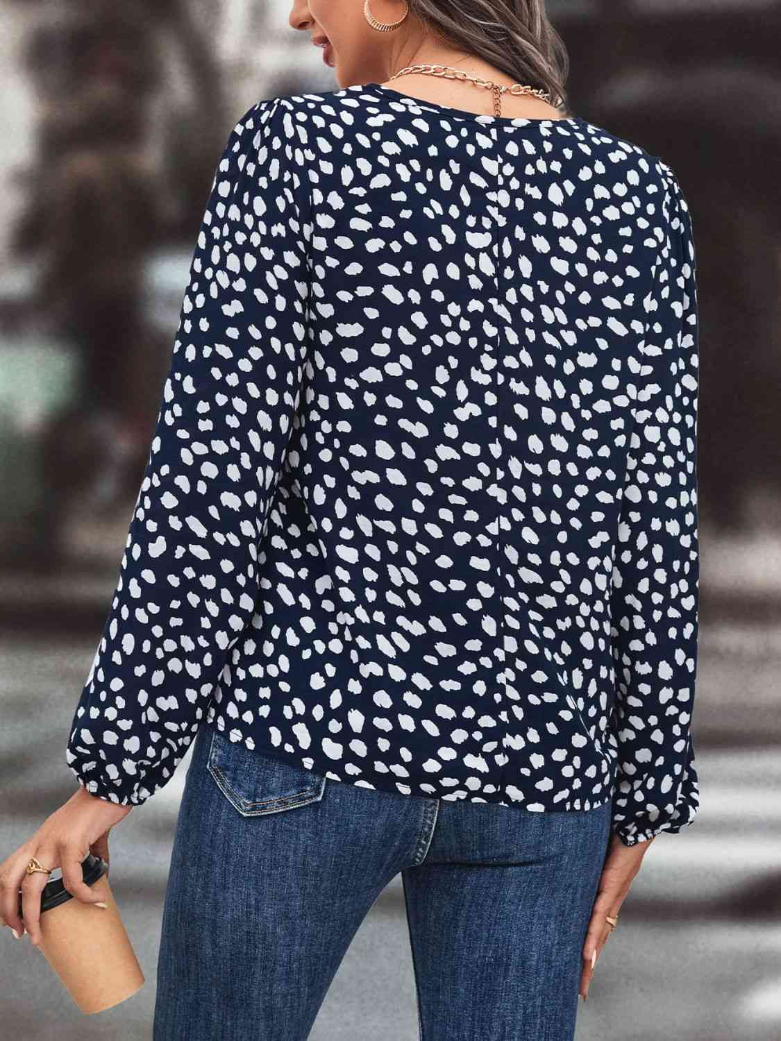 Printed Tie Neck Long Sleeve Blouse.