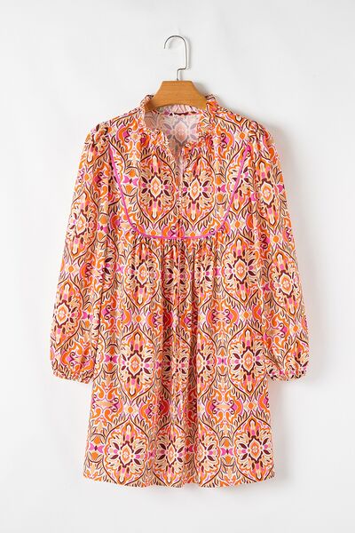 Printed Tie Neck Long Sleeve Mini Dress.