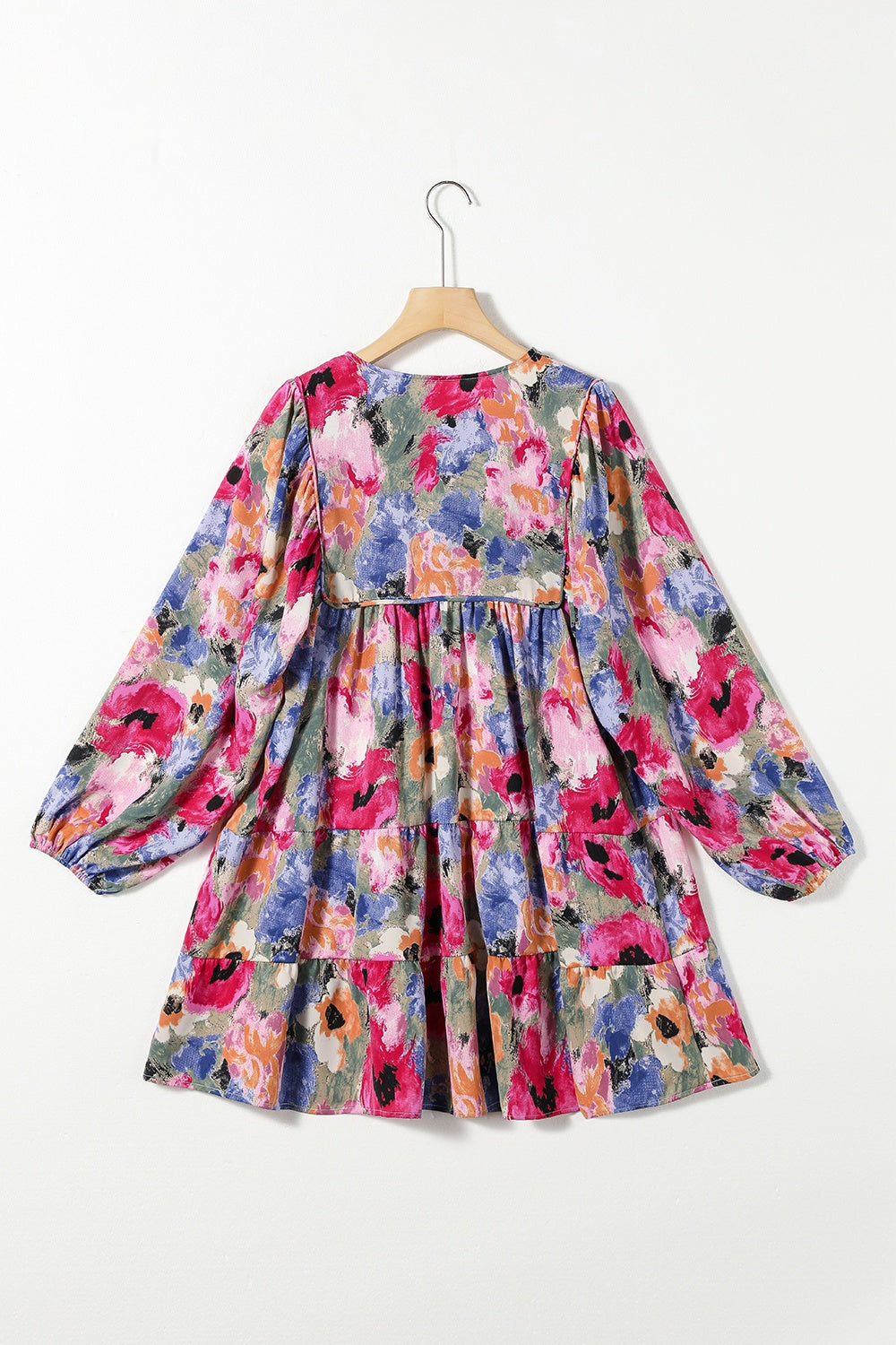 Printed Tie Neck Long Sleeve Mini Dress.