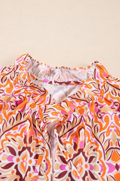 Printed Tie Neck Long Sleeve Mini Dress.