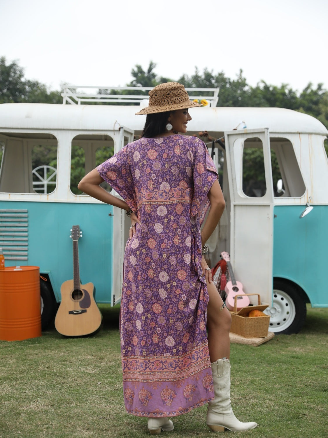 Printed Tie Neck Short Sleeve Dress.