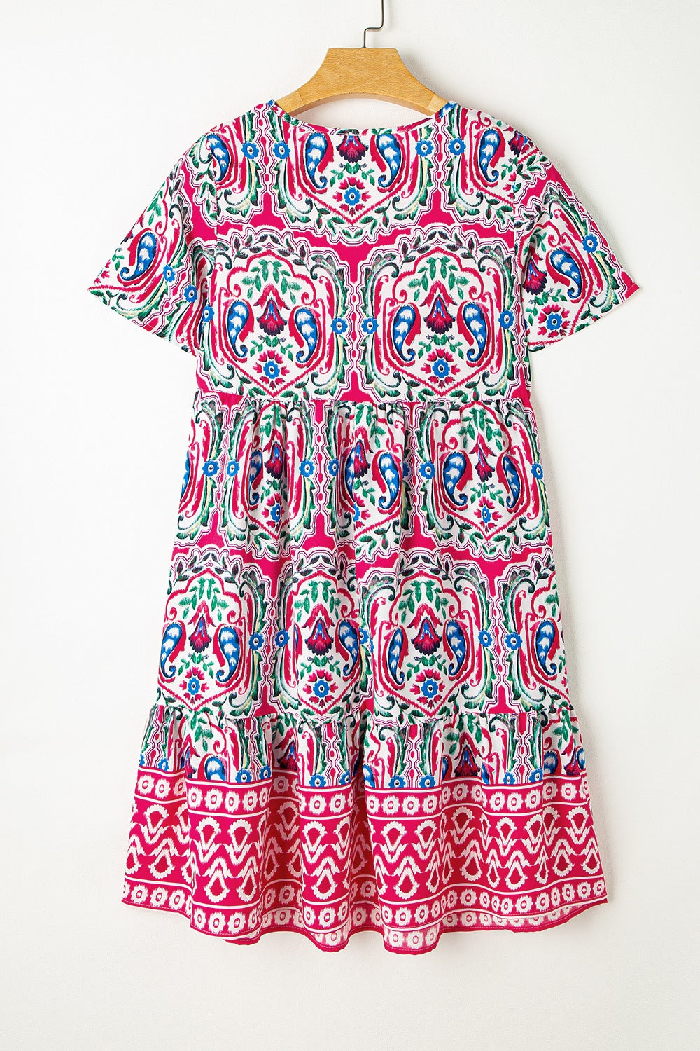 Printed Tie Neck Short Sleeve Dress.
