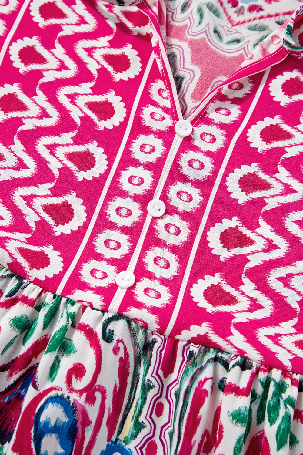 Printed Tie Neck Short Sleeve Dress.