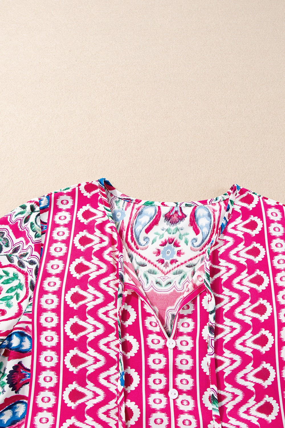 Printed Tie Neck Short Sleeve Dress.