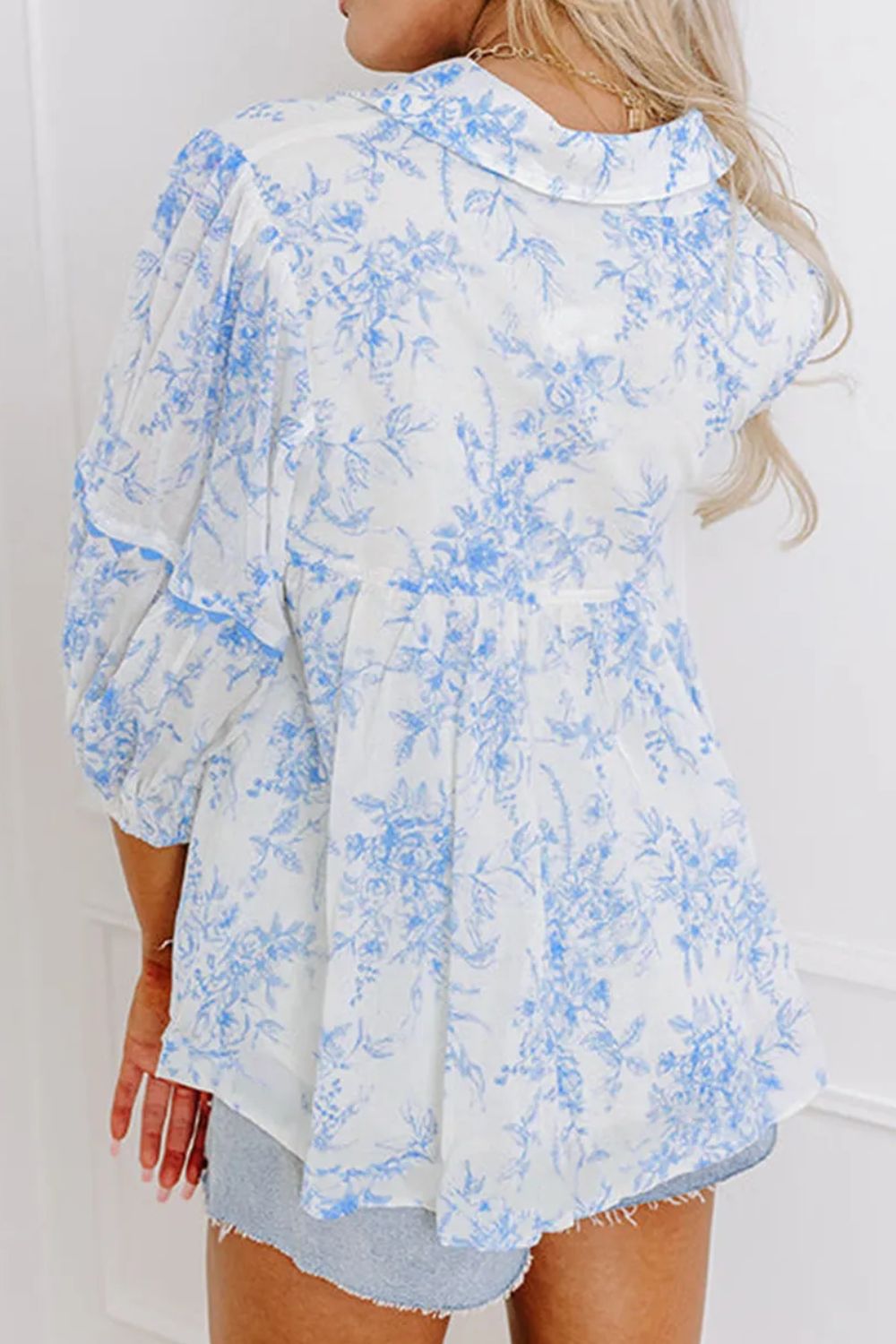 Printed Tie Neck Three-Quarter Sleeve Blouse.