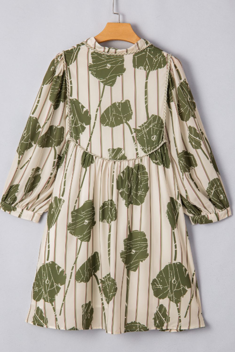Printed Tie Neck Three-Quarter Sleeve Mini Dress.