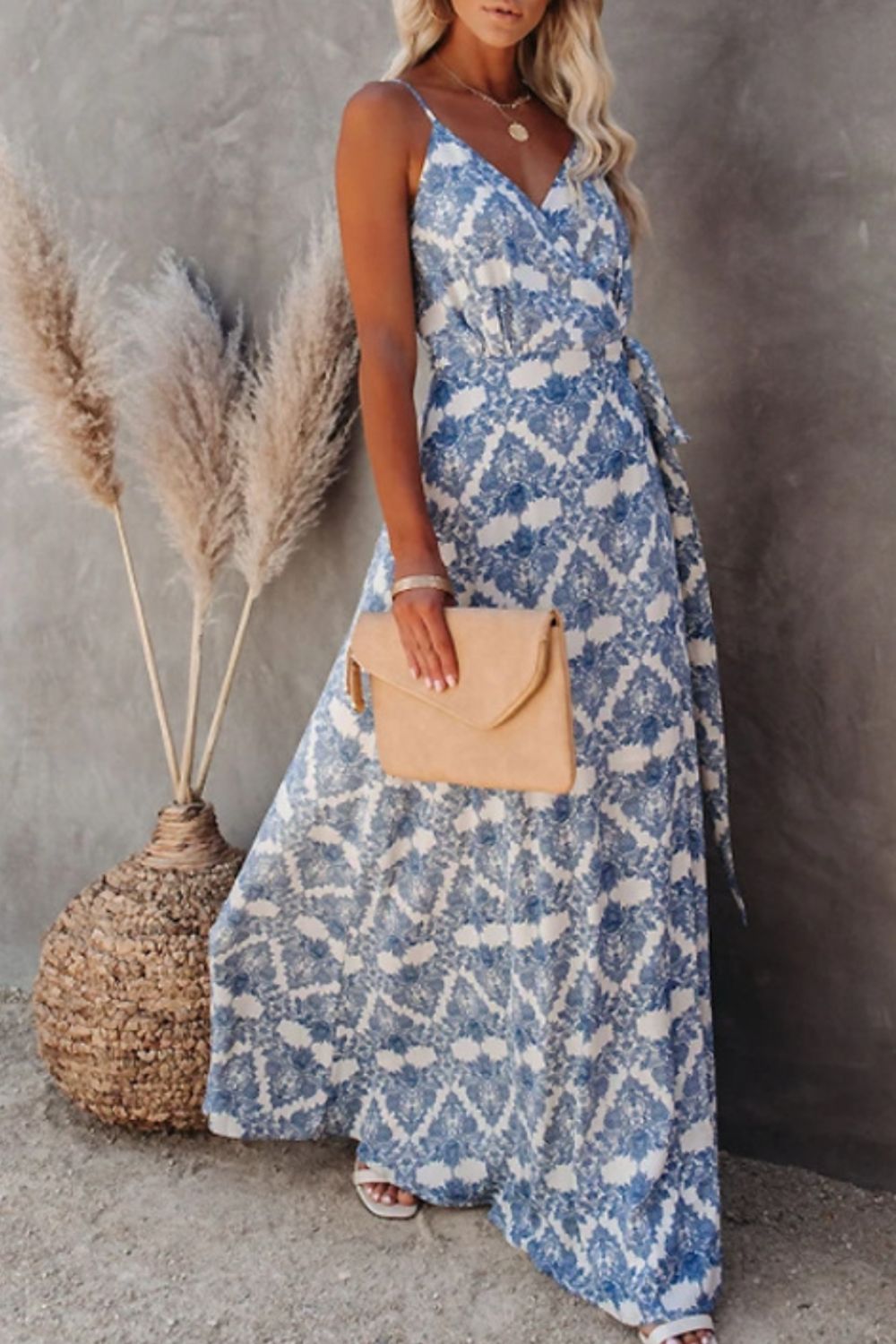 Printed Tied Maxi Cami Dress.