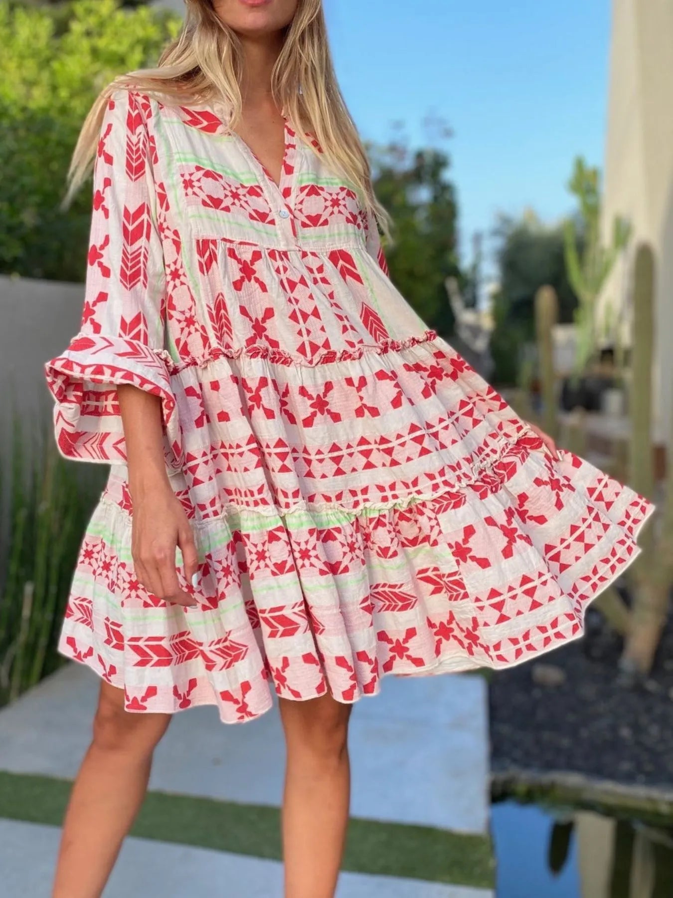 Printed Tiered Babydoll Dress.