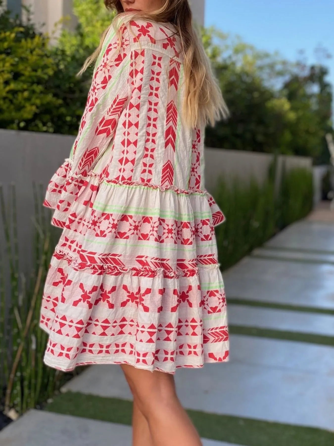 Printed Tiered Babydoll Dress.