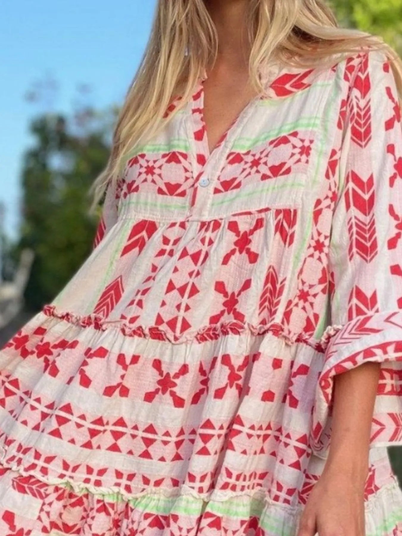 Printed Tiered Babydoll Dress.