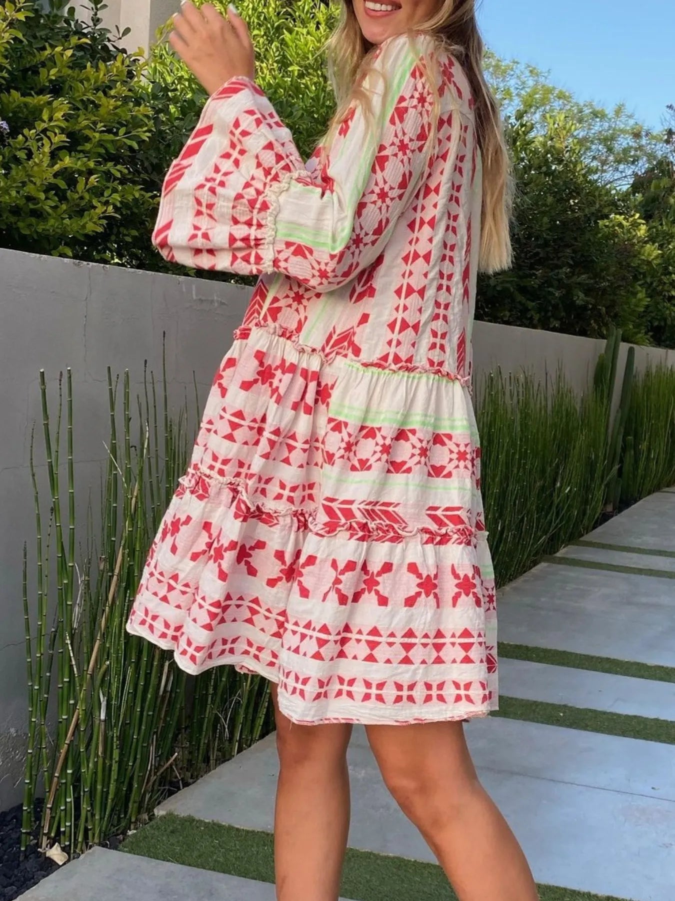 Printed Tiered Babydoll Dress.