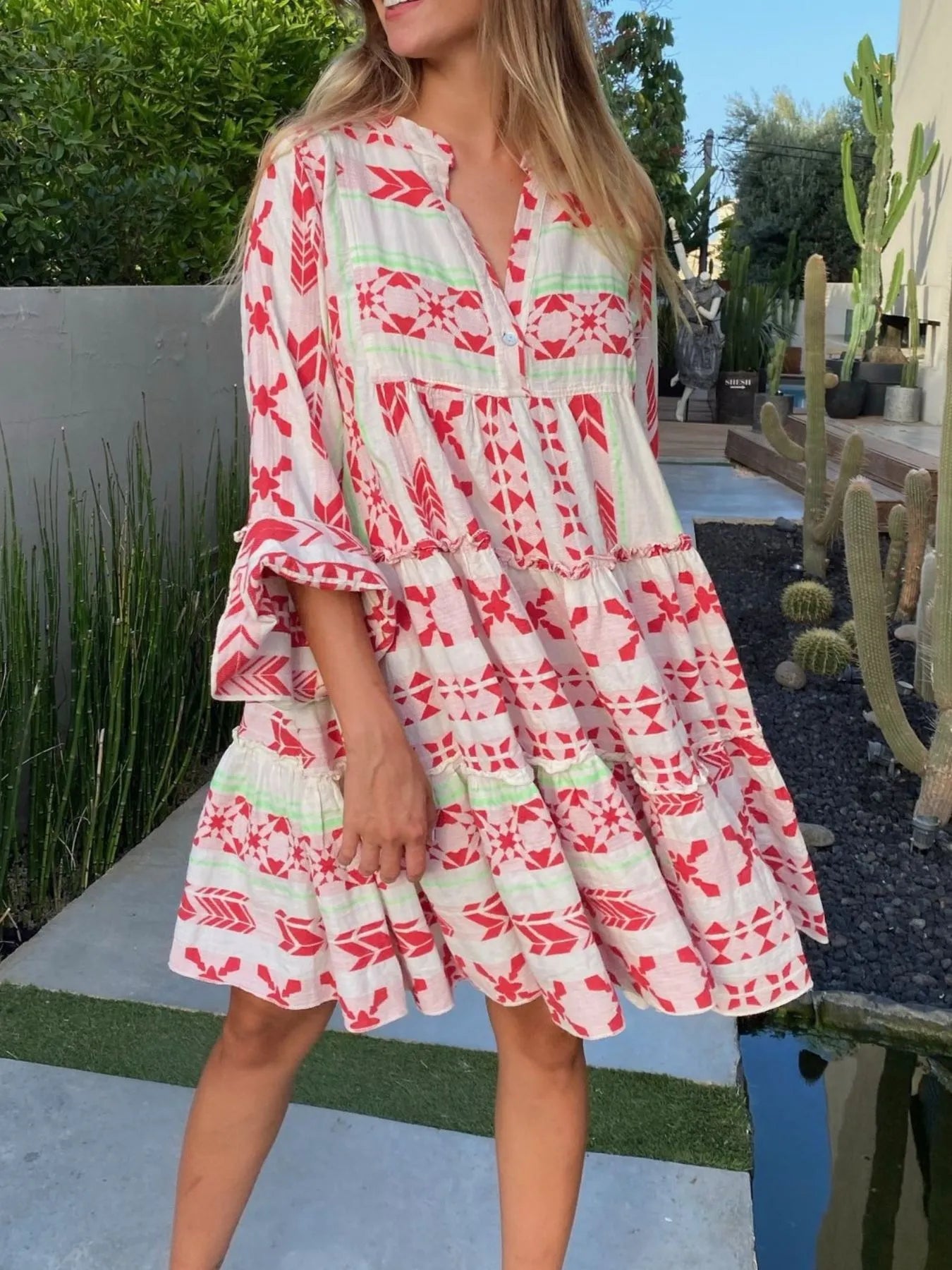 Printed Tiered Babydoll Dress.