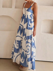 Printed Tiered Square Neck Maxi Dress.