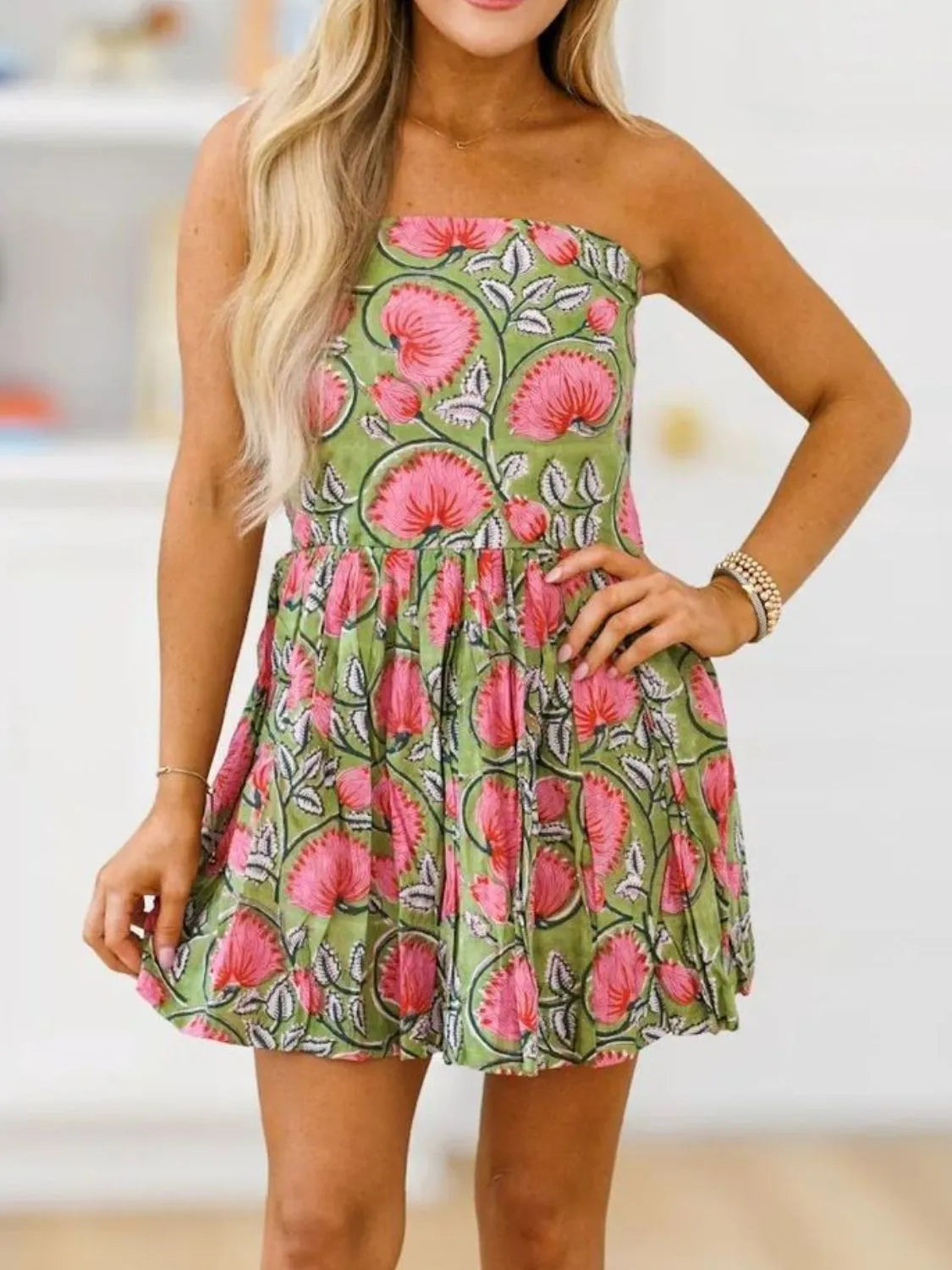 Printed Tube Mini Dress.