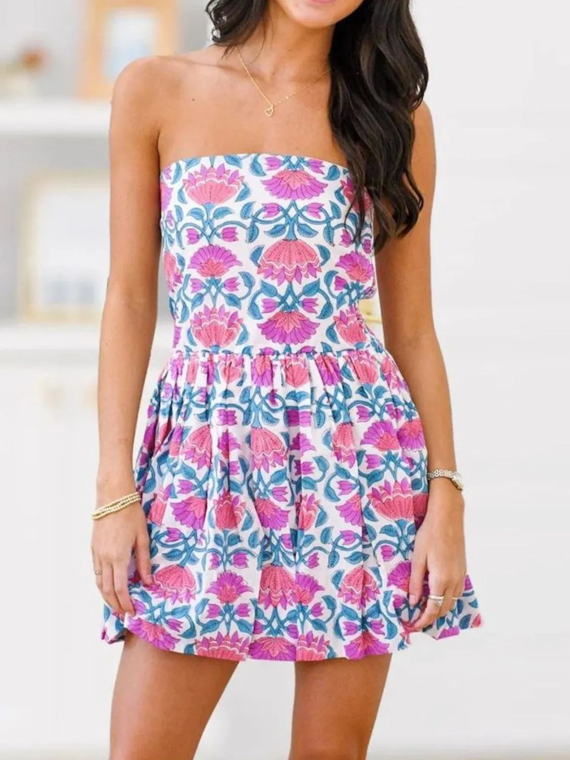 Printed Tube Mini Dress.