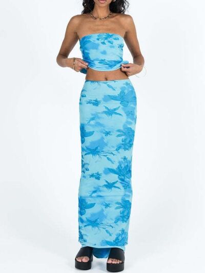 Printed Tube Top and Maxi Skirt Set.