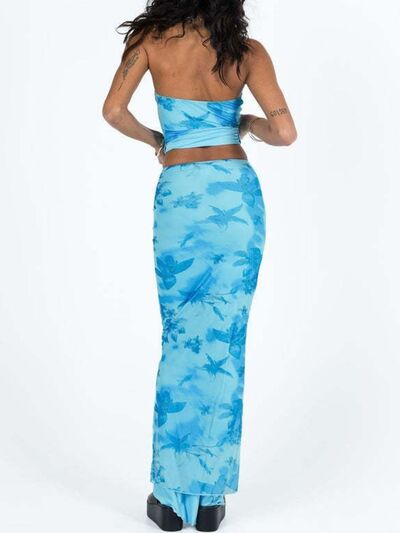 Printed Tube Top and Maxi Skirt Set.