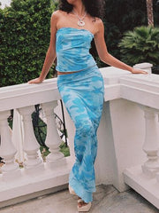 Printed Tube Top and Maxi Skirt Set.