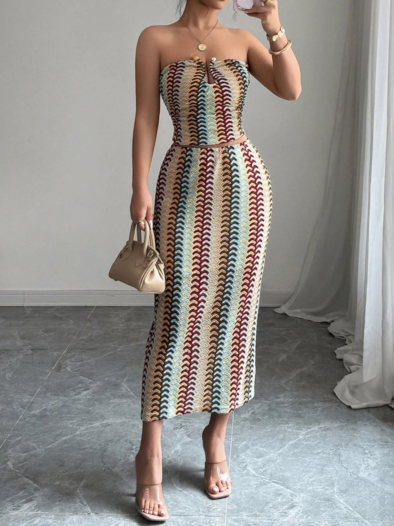 Printed Tube Top and Skirt Set.