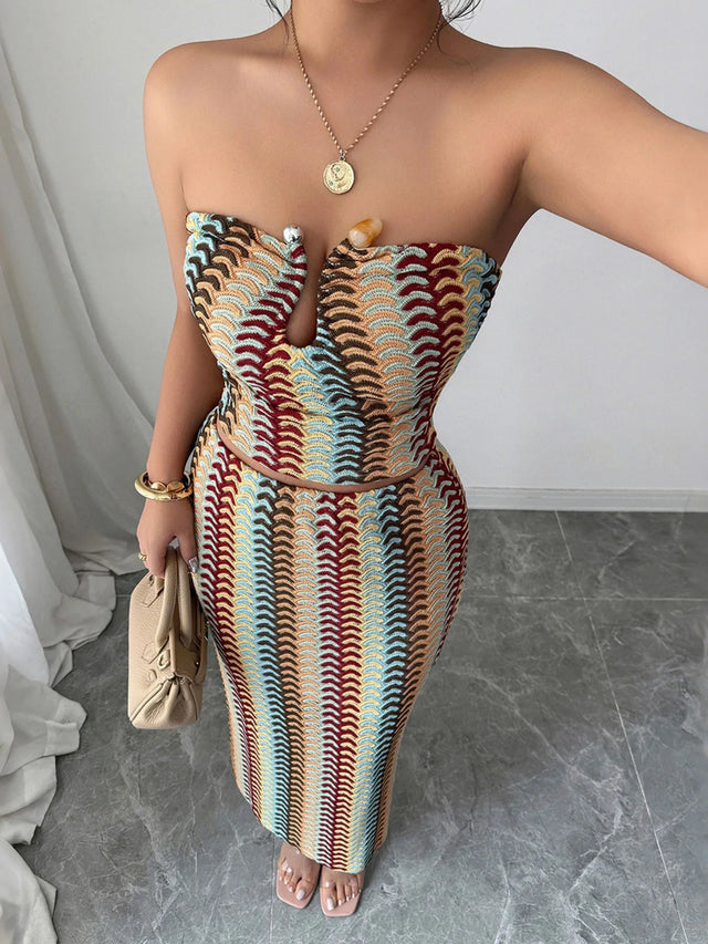 Printed Tube Top and Skirt Set.
