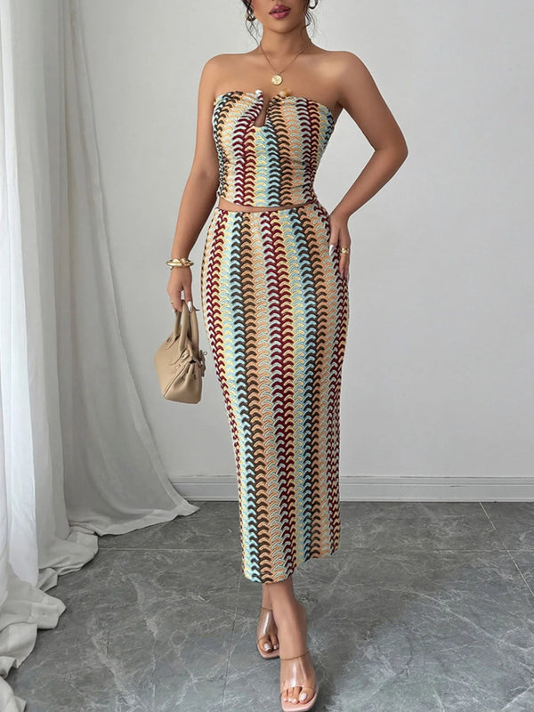 Printed Tube Top and Skirt Set.