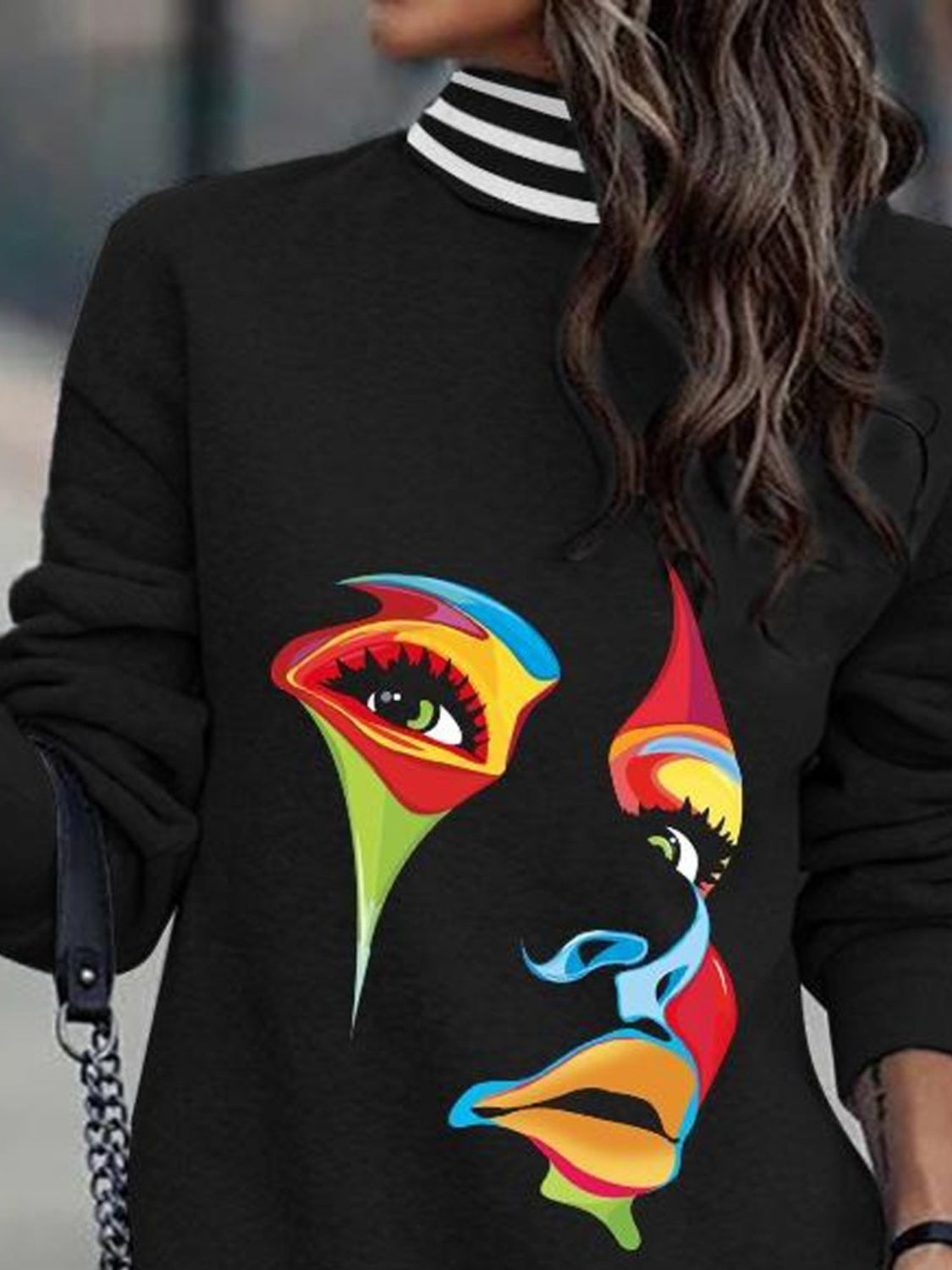 Printed Turtleneck Long Sleeve Mini Dress.